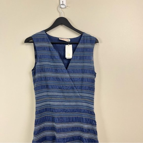 NWT Tory Burch Blue Striped Smocked CottonMidi Dress Size 4 - Picture 8 of 12